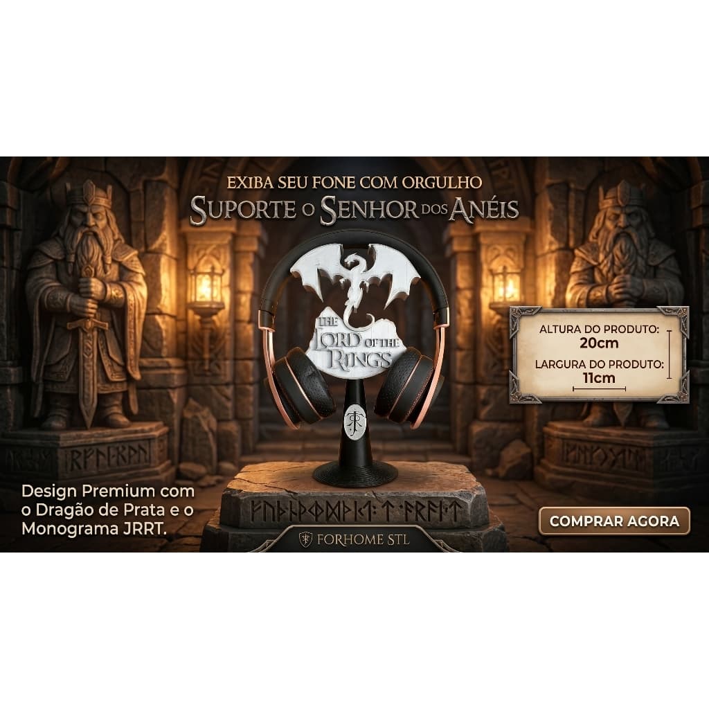 Suporte para Headset Senhor dos Anéis com Dragão – Design Premium Decorativo e Gamer