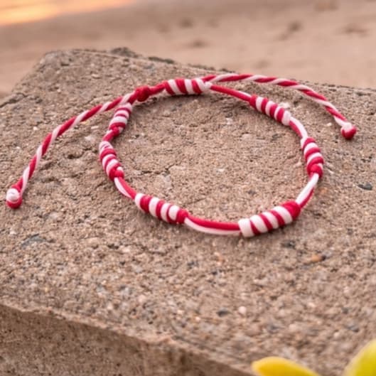 Pulseira Zé Pilintra 7 Nós Vermelha e Branca Amuleto de Proteção e Caminhos