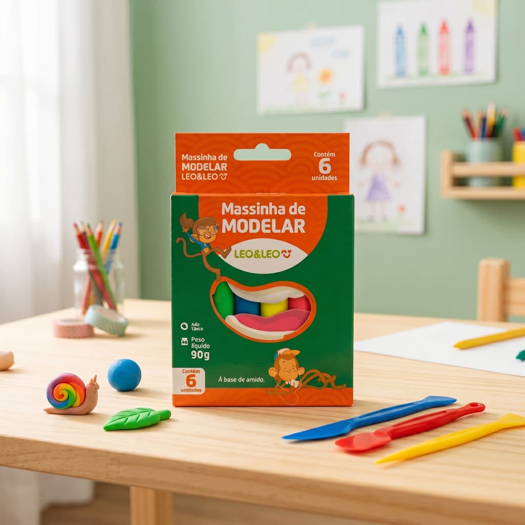Massinha de Modelar 6 Cores Á Base de Amido Leo & Leo