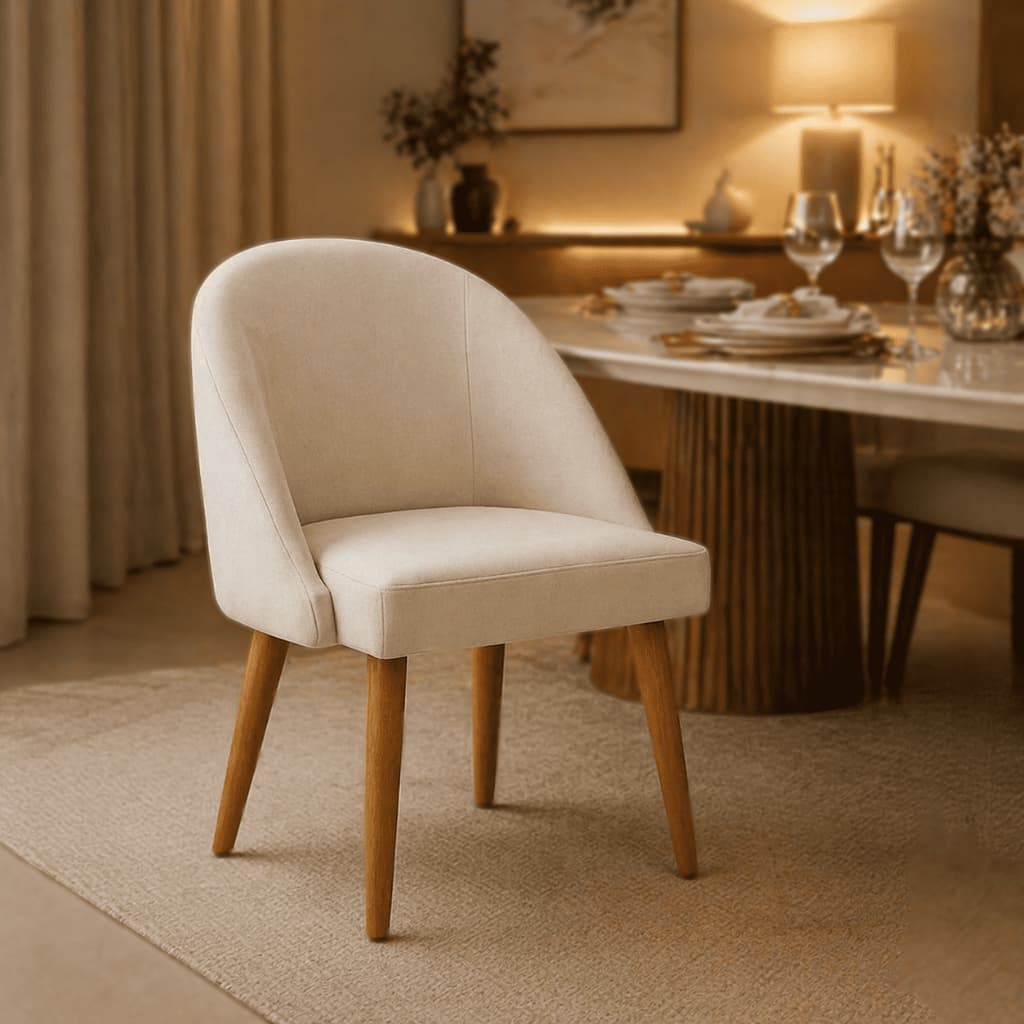 Cadeira Poltrona de Jantar Luna Suede Bege Pés Palito Castanho - Pallazio