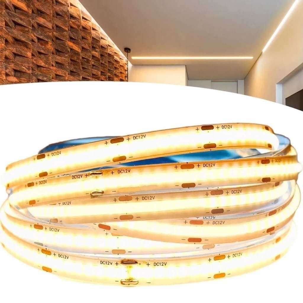 Fita Led COB 5 Metros 12v 240 Leds/m Kit Atacado Alto Brilho Sem Pontos Sanca Painel Móveis 3 Cores