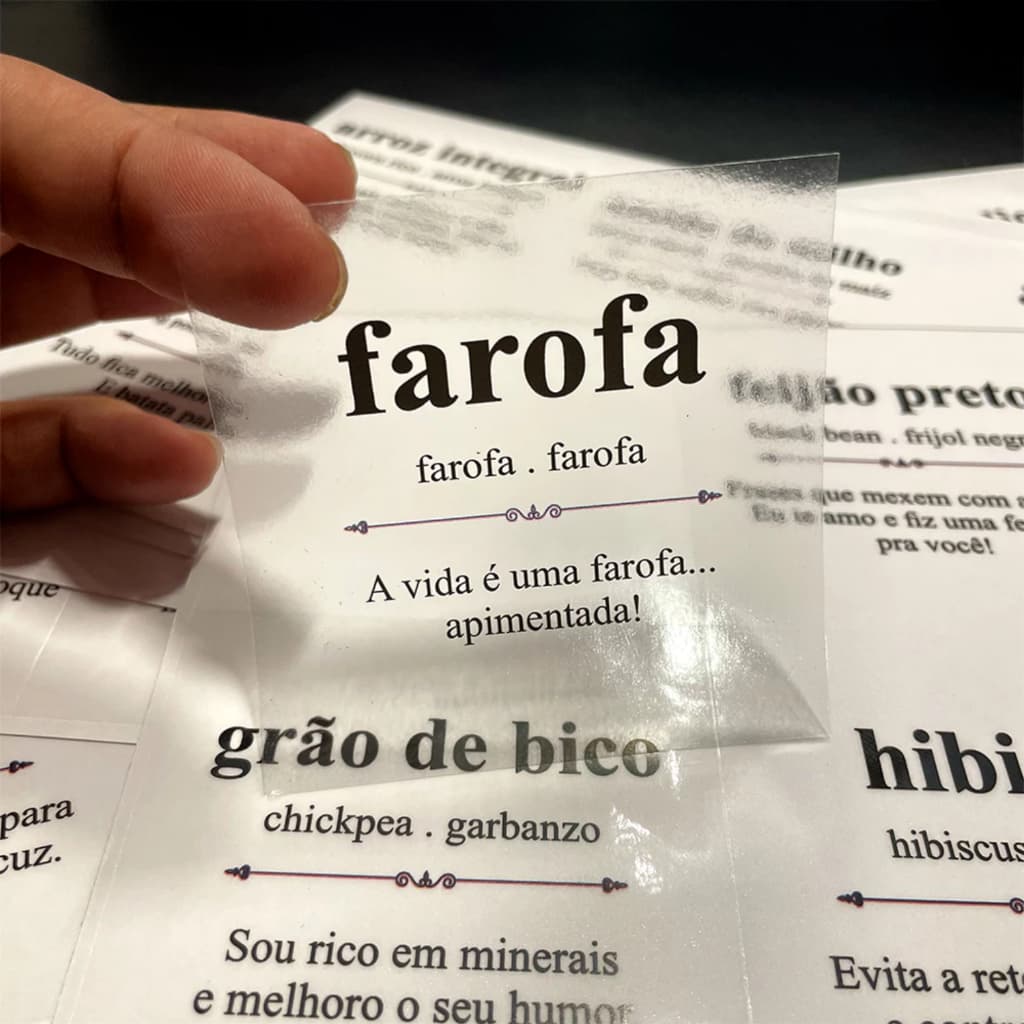 Kit 42 Adesivos Para Mantimentos Potes de Cozinha 7x7cm Dicionário Divertido Vinil Transparente