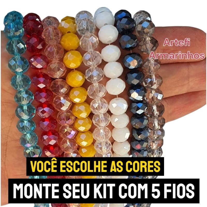 5 FIOS CRISTAL FACETADO 8mm PREMIUM VOCE ESCOLHE