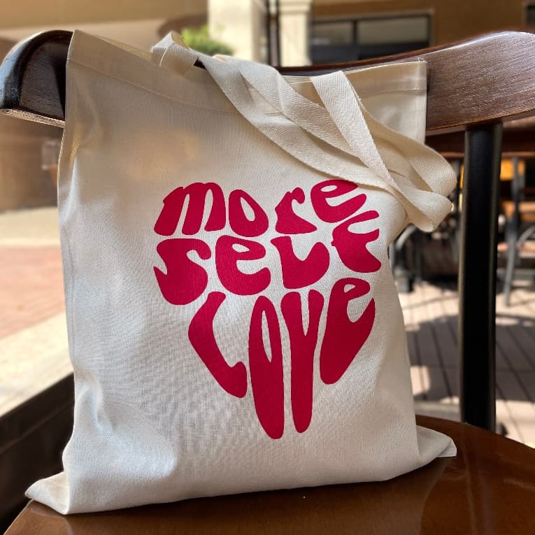 Bolsa Ecobag Estampada More self love magenta sacola ecológica, escola, faculdade, brinde, praia, moda