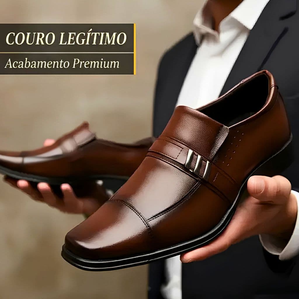 Sapato Social Masculino Moderno Couro Legítimo Bico Quadrado Alta Durabilidade