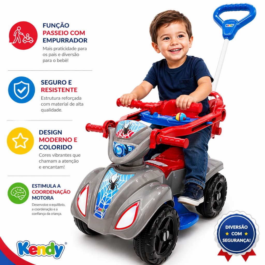 Quadriciclo Infantil Menino Baby Spider Aranha Girl com Suporte para Pé Assento Anatômico Kendy