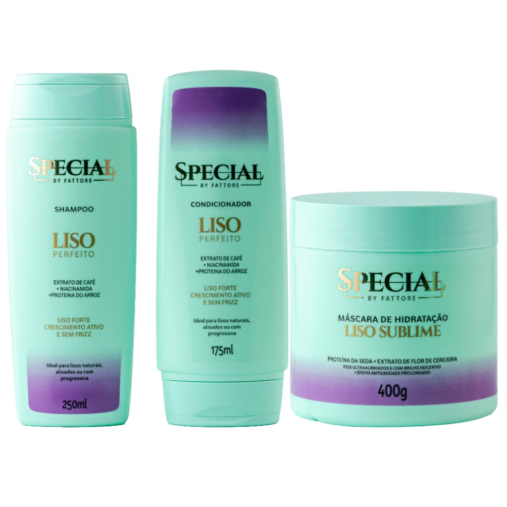 Kit Shampoo e Condicionador + Máscara 400g Liso Sublime Antiumidade Sem Frizz Fattore Special