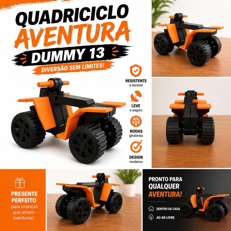 Boneco Dummy 13+Quadriciclo Dummy 13 Aventura | Miniatura Off-Road com Rodas Giratórias | Brinquedo Resistente Infantil