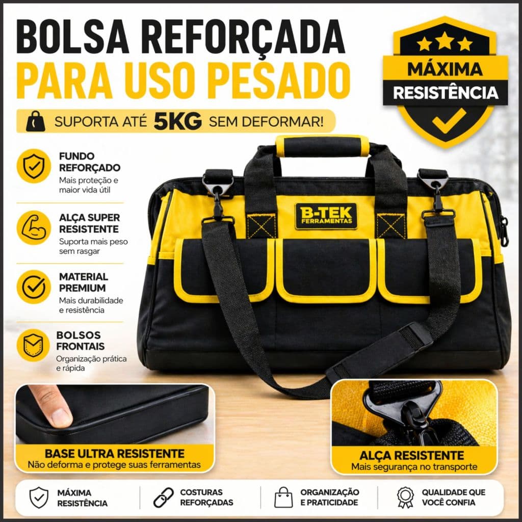 Bolsa de Ferramentas Profissional Reforçada 16 Bolsos Base Rígida Eletricista Manutenção Resistente