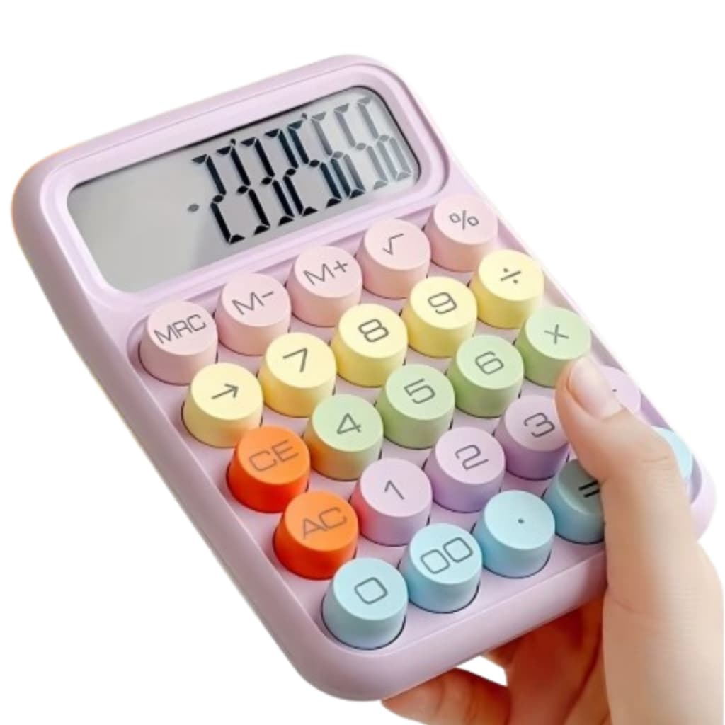 Calculadora Colorida ABS 12 Dígitos Teclado Mecânico Suave de Ponto Grande Escola Papelaria e Escritório Multineos