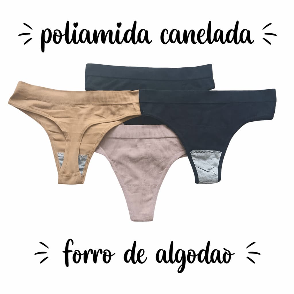 Kit Calcinha  Fio  Poliamida  Canelada Tanga  Fio Dental com Cós Conforto e elegância