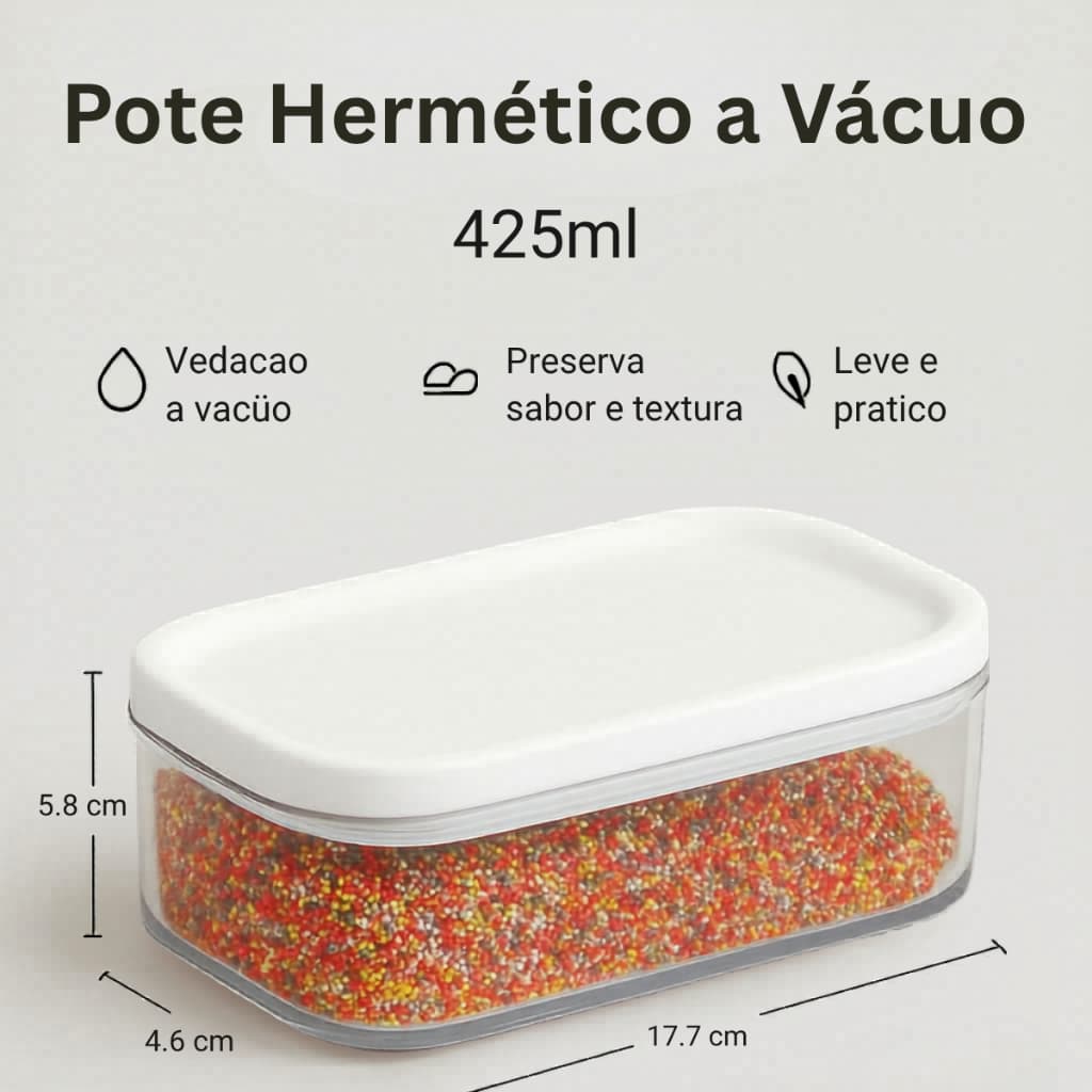 Pote Hermético a Vácuo 425 ml – Vedação Forte, Livre de Vazamentos, Ideal para Temperos e Grãos