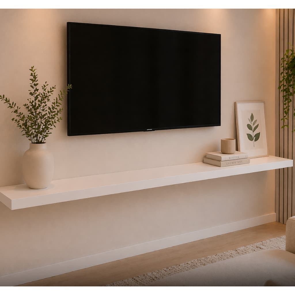 Prateleira Flutuante Branca 130cm MDF Suporte Invisível