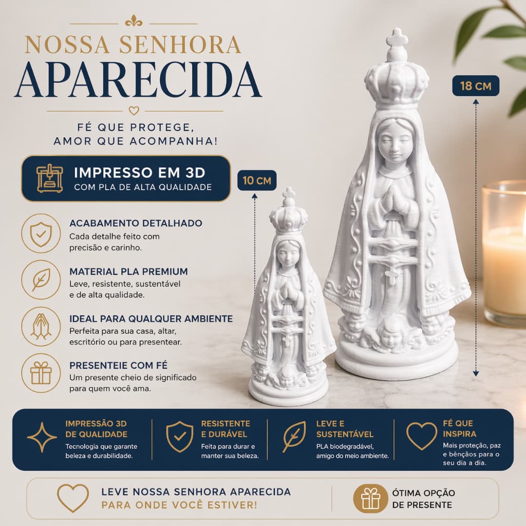 Estátua Nossa Senhora Aparecida – Impressão 3D em PLA