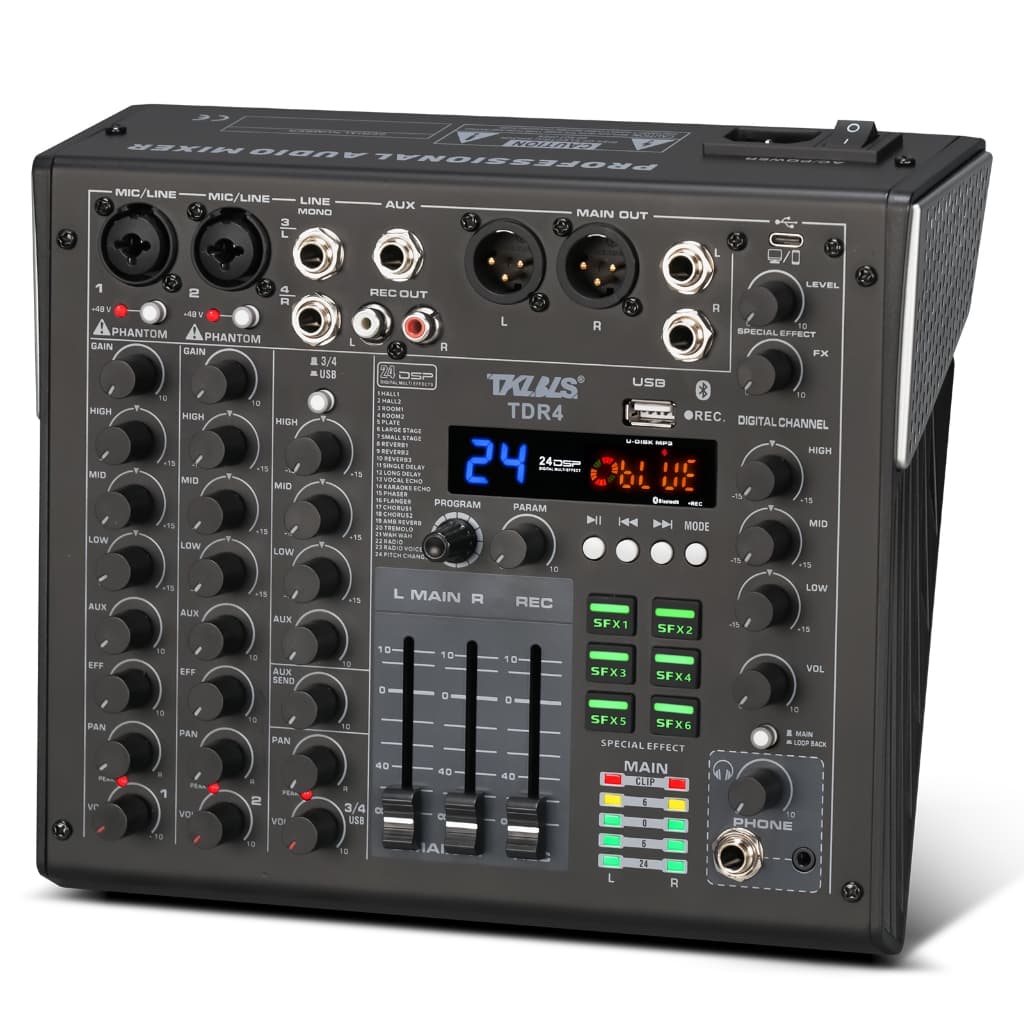 Karaoke Mesa de Som 4 Canais 99DSP Bluetooth USB Phantom 48V Mixer TKLBLS TDR6 110/220V