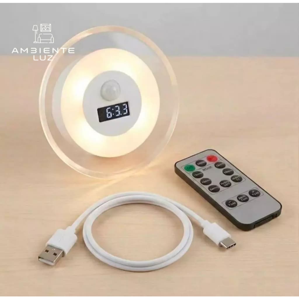 Luminária Inteligente com Relógio LED + Controle Remoto O Desperta Inteligente Que Seu Ambiente Merece