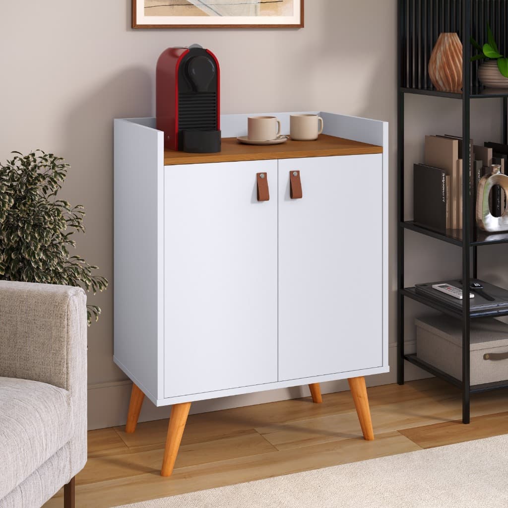 Aparador Buffet Cantinho Do Café Decorativo  Pés Em Madeira Elegante 2 Portas Achadinho Decorações