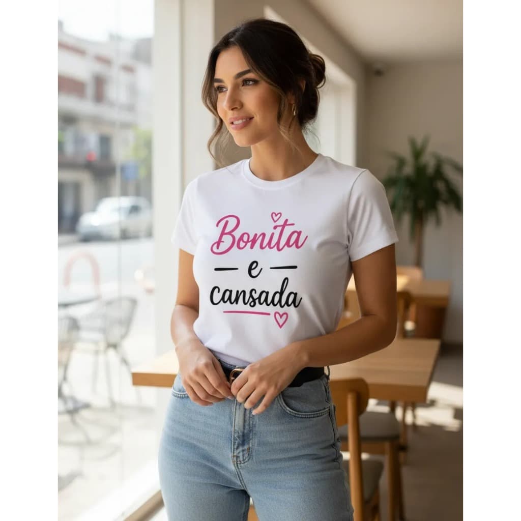 Camiseta T-shirt moda, Bonita e cansada