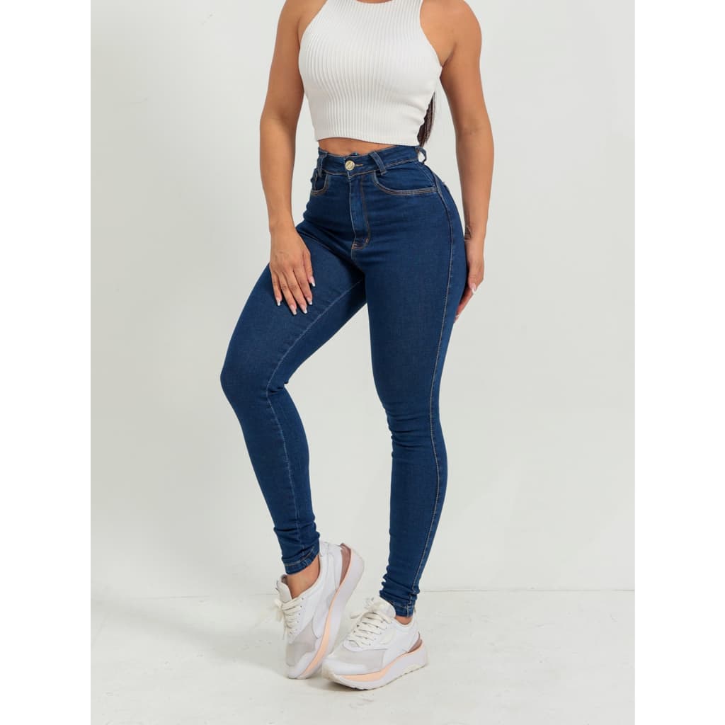 Calça jeans feminina lavagem escura lisa Premium