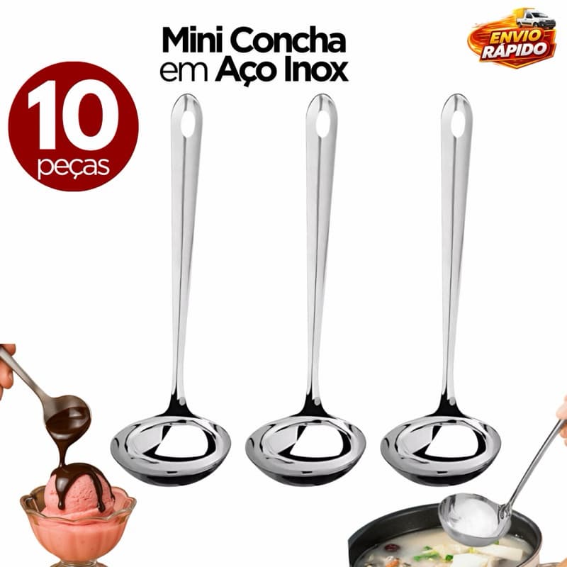 Kit 10/05/03 Mini Concha Inox Pequena para Molhos Caldas e Recheios Ideal para Servir com Precisão