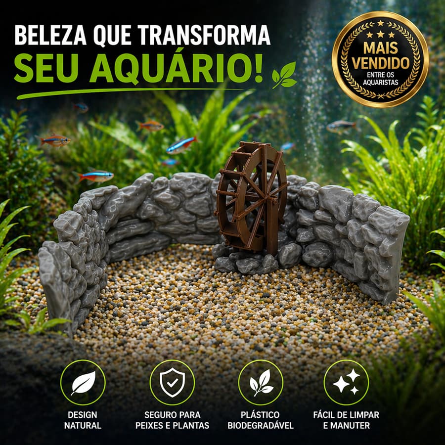 Decoração para Aquário com Moinho Giratório Oxigenador | Enfeite com Movimento Natural