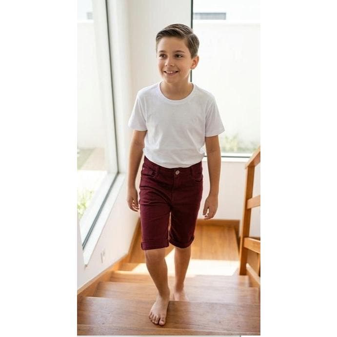 BERMUDA SARJA MENINO INFANTIL 4/8 COR VINHO