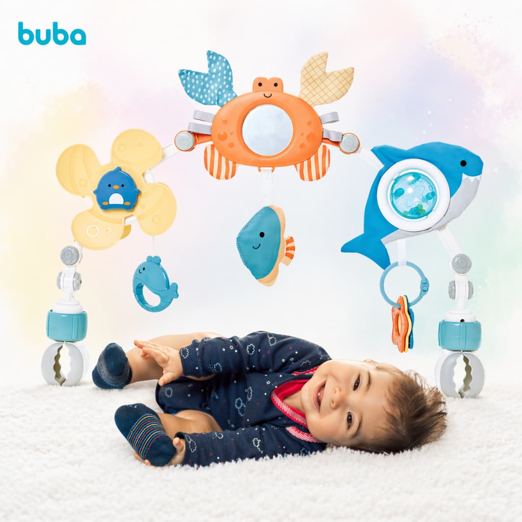 Arco De Atividades Para Bebê Móbile Flexível Tubarão Fundo do Mar Para Berço Carrinho Buba