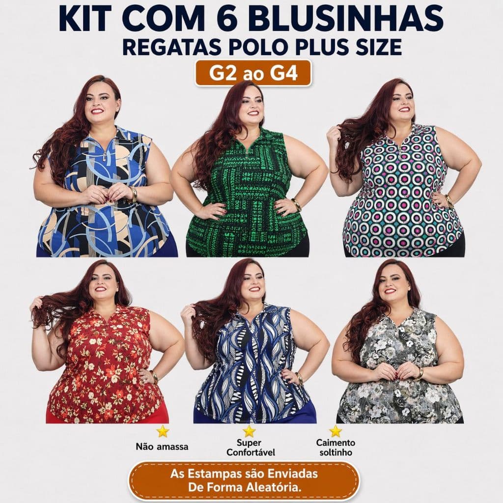 Kit 6 Blusas Regata Plus Size Feminina G2 G3 G4 Confortável Leve Barata Oferta Top Vendas Atacado