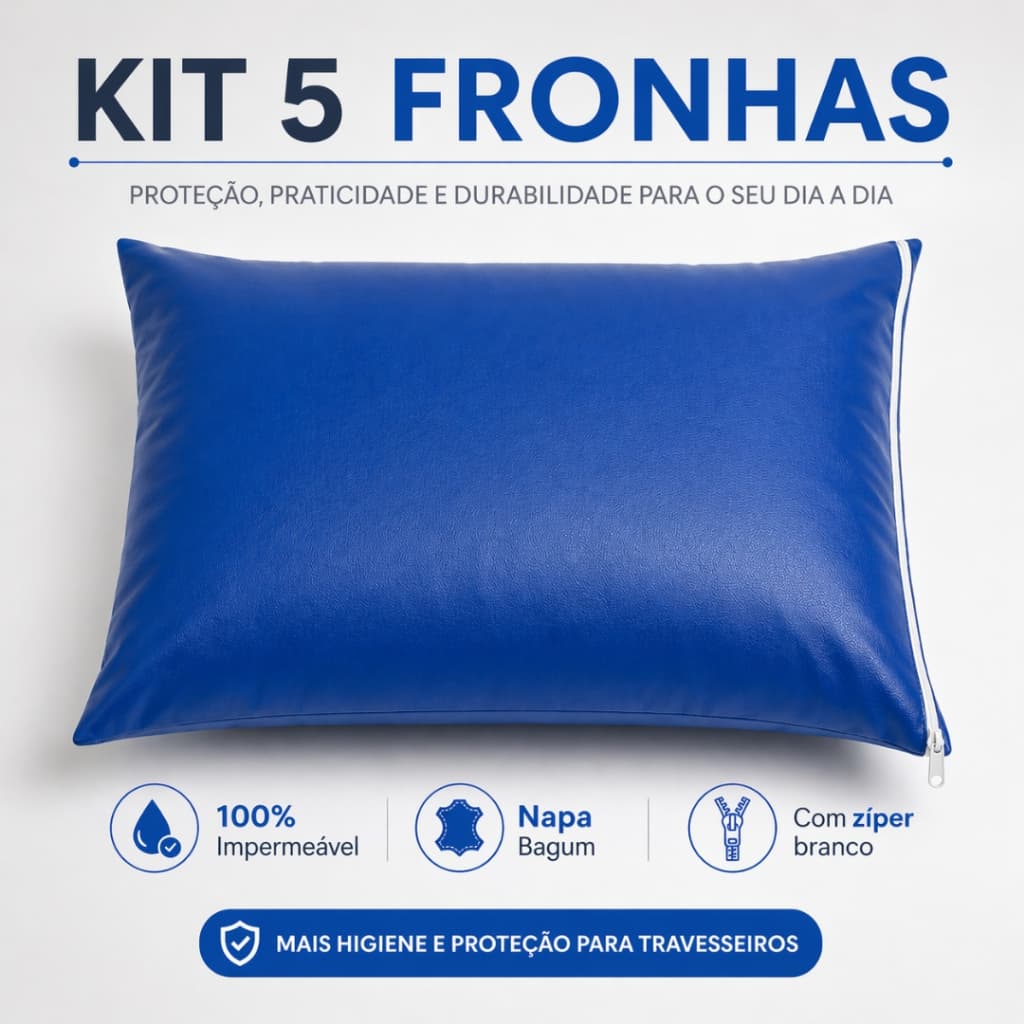 Kit 5 Porta Fronhas para Travesseiro Hospitalar Impermeável Capa Protetora Antialérgica