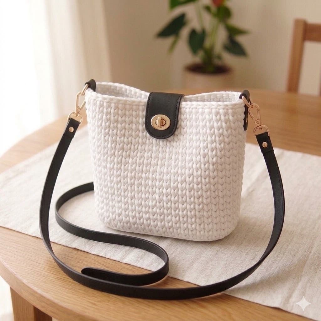 Alça bolsa Tiracolo/Ombro sintético Costurado 1,10m x 1cm Regulagem Fixa c/ Mosquetão dourado crochê