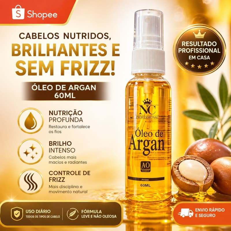 Óleo de Argan NC Professional 60ml Finalizador Capilar Reparador de Pontas Brilho e Maciez