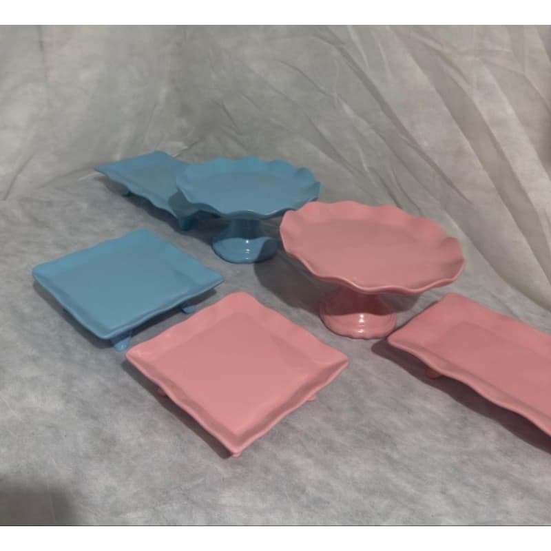 kit 3 boleira  azul e três boleira rosa
