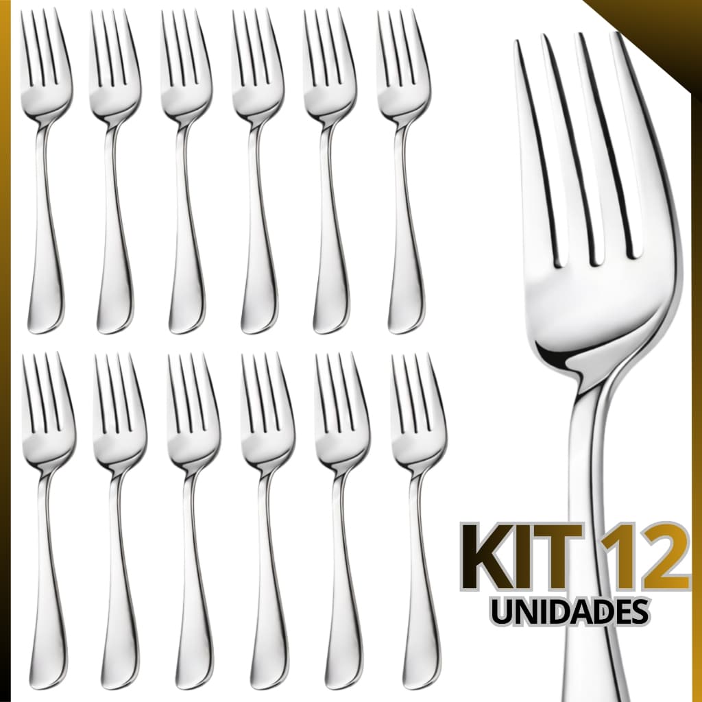 Kit 12 Garfos de Refeição Aço Inox Premium – Garfos Resistentes para Mesa, Cozinha e Restaurante