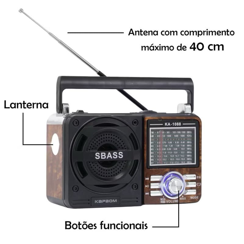 Rádio Portátil Com Bluetooth Am Fm A Pilha E Energia Usb 1088