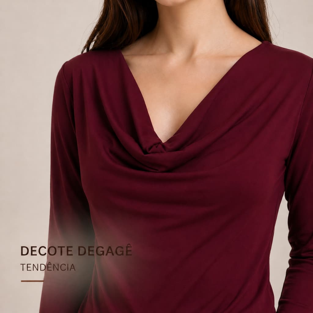 Blusa Feminina Manga Longa Estilosa e Elegante Decote Caído Gola Boba