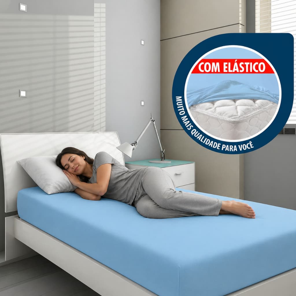 Protetor Capa De Colchão Solteiro com Elástico Azul - Cama - Preteção e Decoração
