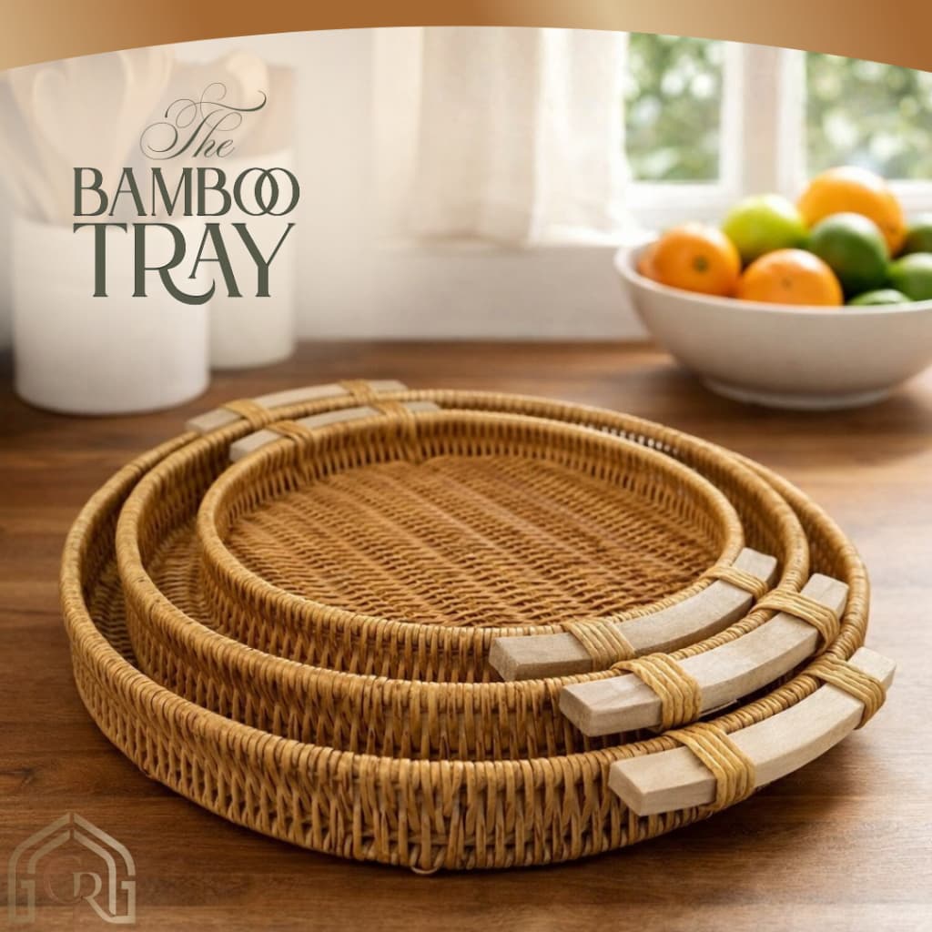 kit 3 Bandejas Redonda Retangular Madeira Decorativa Organizadora Mesa Posta Servir Boho Café Manhã