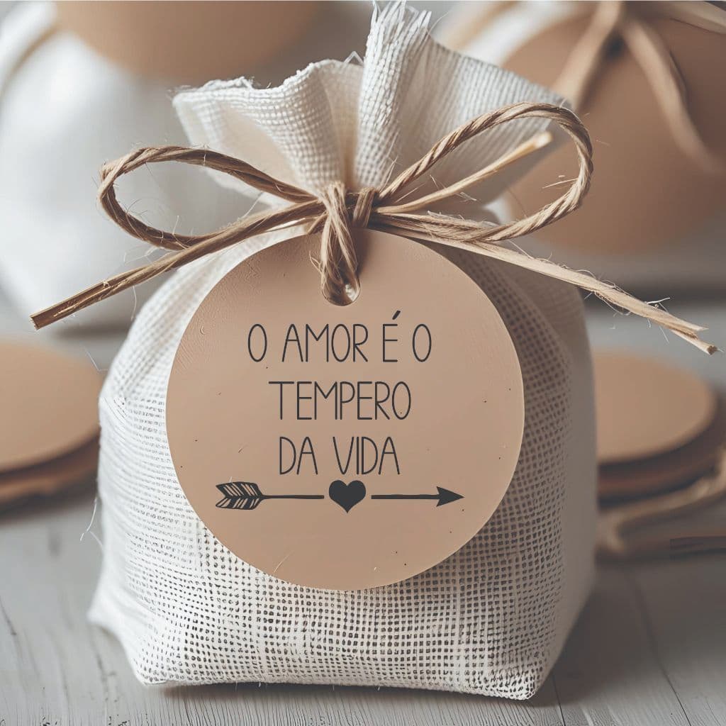 Tag Kraft – Lembrancinha Rústica para Casamento - O amor é o tempero da vida