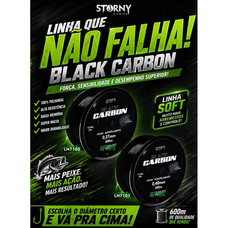 Linha para pesca black Carbon SOFT 0,37mm com 600 metros (LINHA COM TECNOLOGIA JAPONESA) boa para arremessos longos.