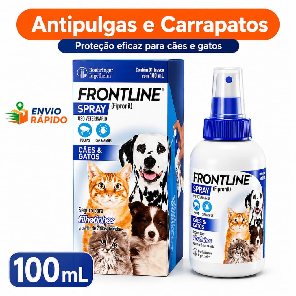 Frontline Spray 100ml Antipulgas e Carrapatos Cães e Gatos Original
