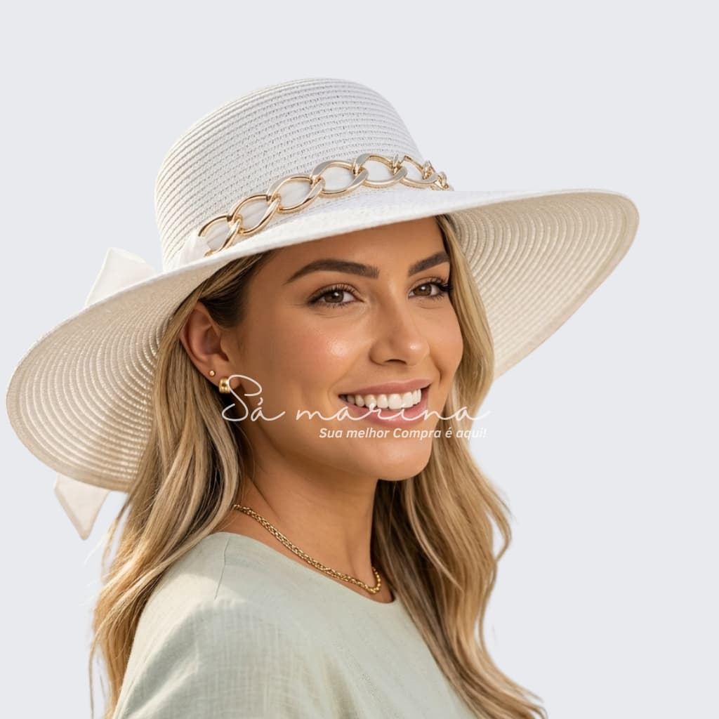 Chapéu Feminino Casual Elegante com Laço – Aba Larga, Proteção Contra o Sol, Ideal para Praia, Piscina, Passeios 10