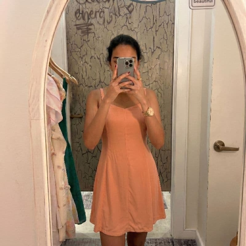 Vestido Pêssego Alça Fininha Feminino
