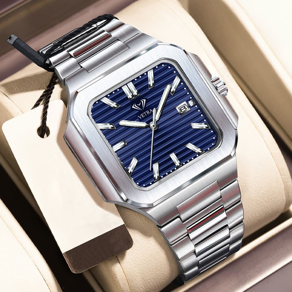 VETRA Relógio Masculino Original Relogio Luxo a Prova d Água Presente para Homem Aço Inoxidável Azul Prata B7086