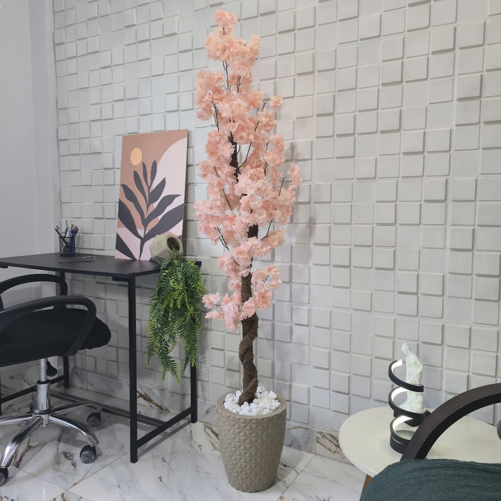 Japonesa Salmão Cerejeira Artificial Vaso Liso Pedra Decoração 150cm