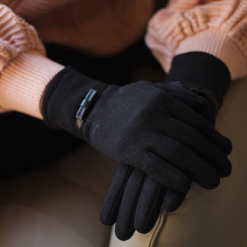 Luva para Inverno em Algodão Preto com Laço Aveludado Elegante Moda Feminina Tam Único
