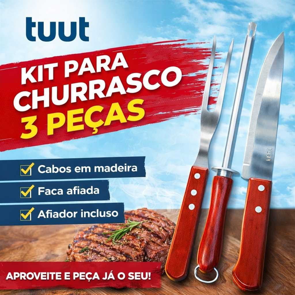 Kit Churrasco 3 Peças – Praticidade e Qualidade para o Seu Churrasco!