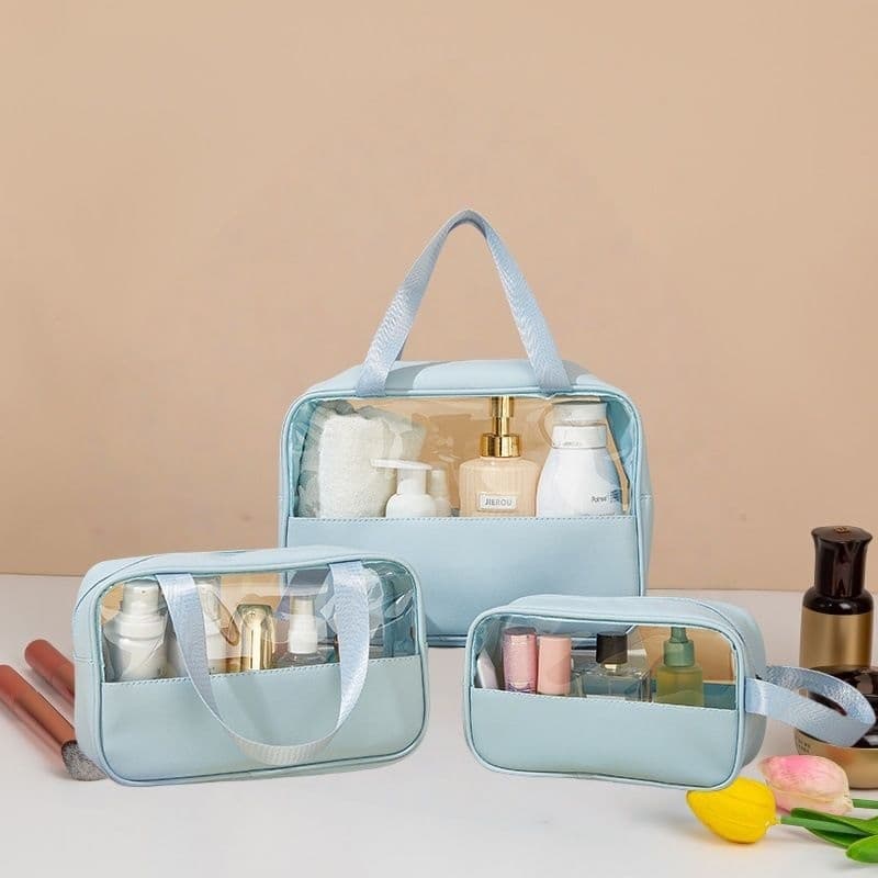 Kit 3 Bolsa Portátil Transparente Para Viagem Cosméticos Produtos De Higiene Pessoal