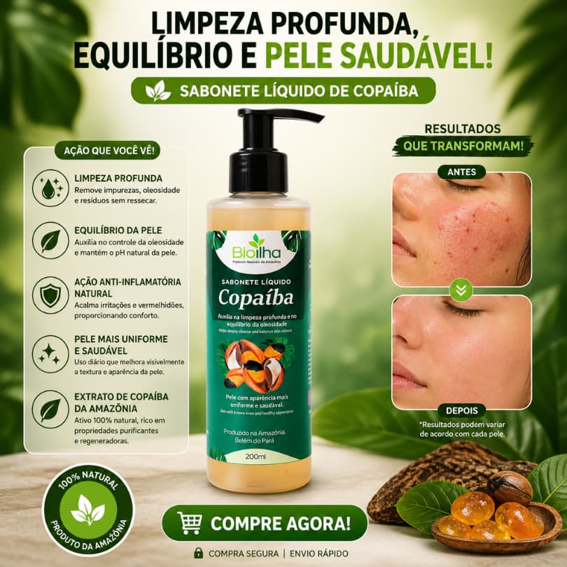 Sabonete Liquido de Copaiba 200ml - Cravos e Espinhas