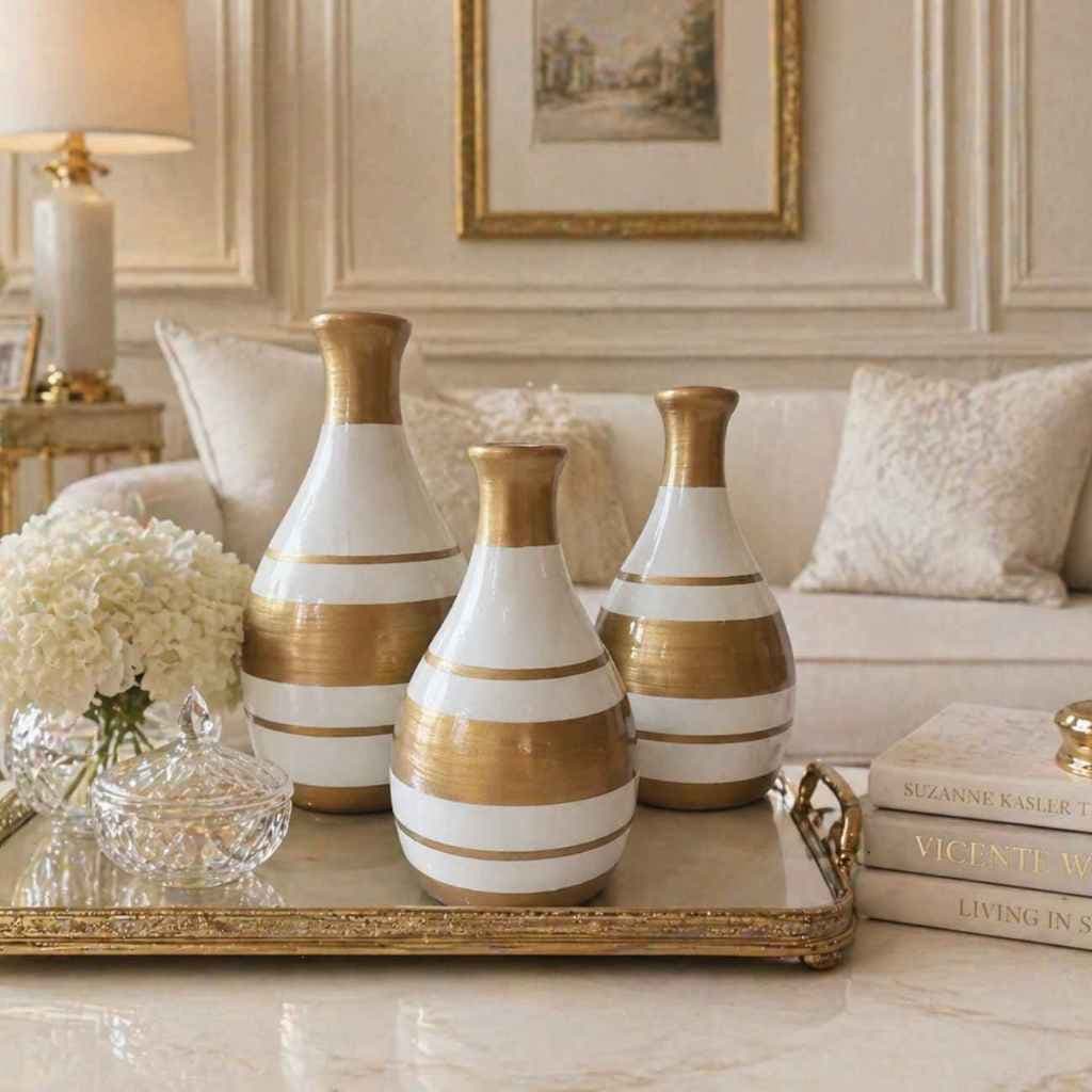 Kit Vasos de Cerâmica Luxo Enfeite Decorativo Centro de Mesa Aparador