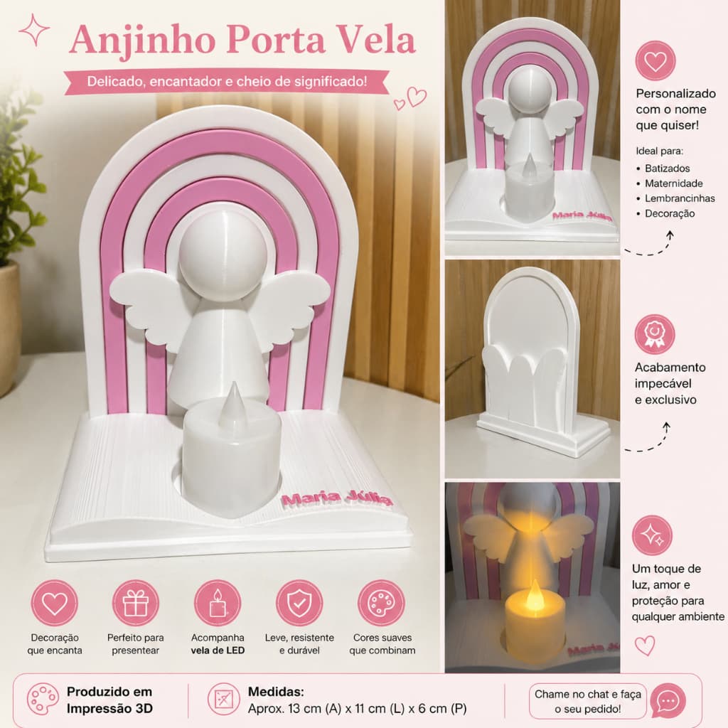Anjinho com vela de LED Personalizado